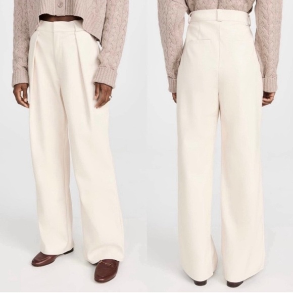 Mother High Waisted Egret Tunnel Vision Pleated Prep Faux Leather Pants 29 FLAW - Picture 1 of 9